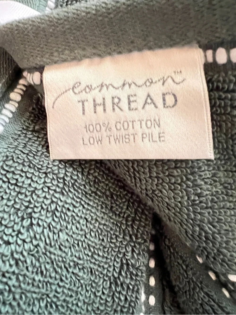 Common Thread Bath Towel Set Green White Quick Dry Low Twist Cotton 6 Pc NEW